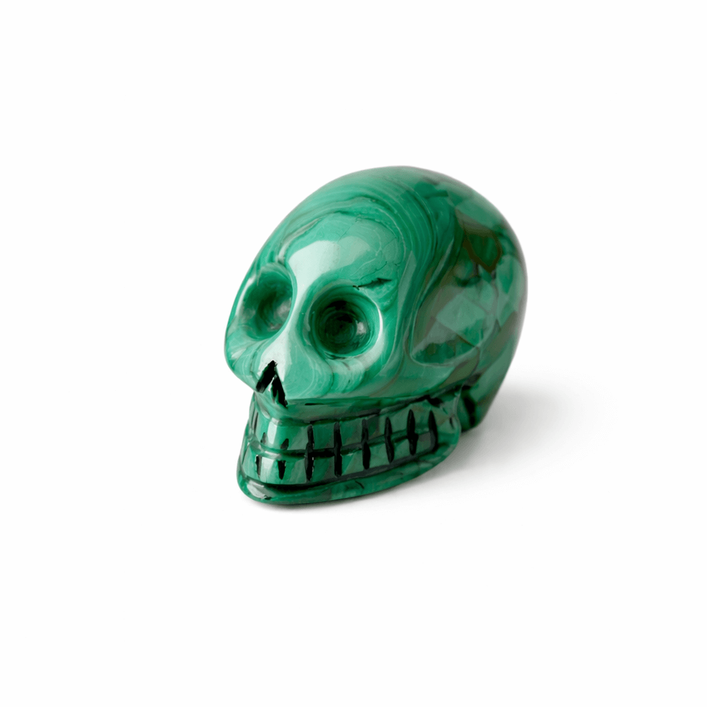 Mini Craniu din Malachit Natural Congo – Sculptat manual, simbol al transformarii