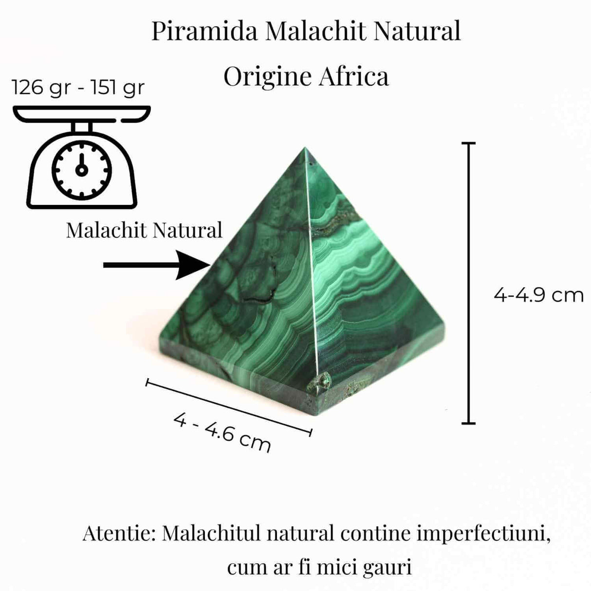 Piramida Malachit natural H 4 - 4.9 cm Latime 4 - 4.6 cm 126-151 gr - Vindecare Emotionala