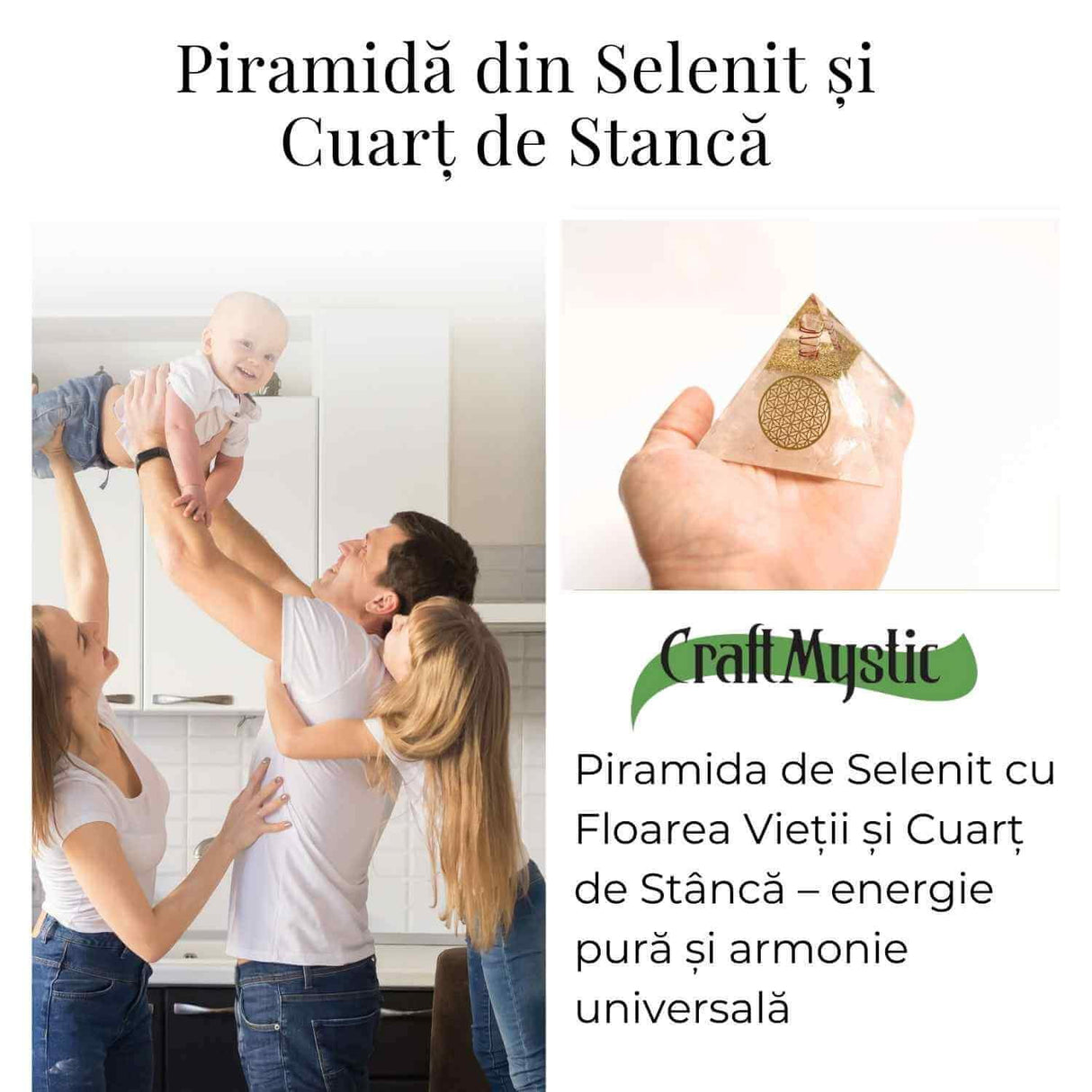 Piramida Orgonica cu Selenit si Floarea Vietii - Energizare si Protectie Naturala