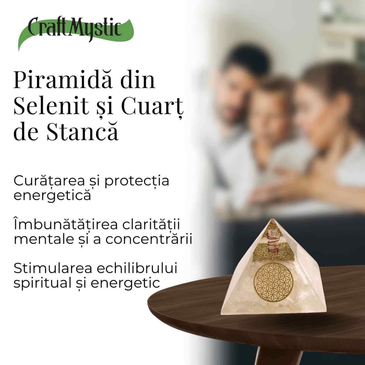 Piramida Orgonica cu Selenit si Floarea Vietii - Energizare si Protectie Naturala