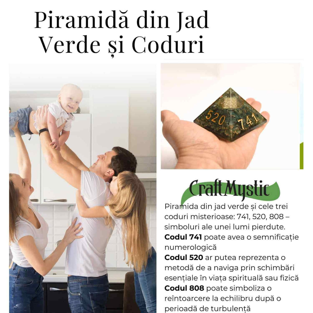 Piramida Orgonica cu Simboluri Zibu si Jad Verde – Energia Secreta a Echilibrului