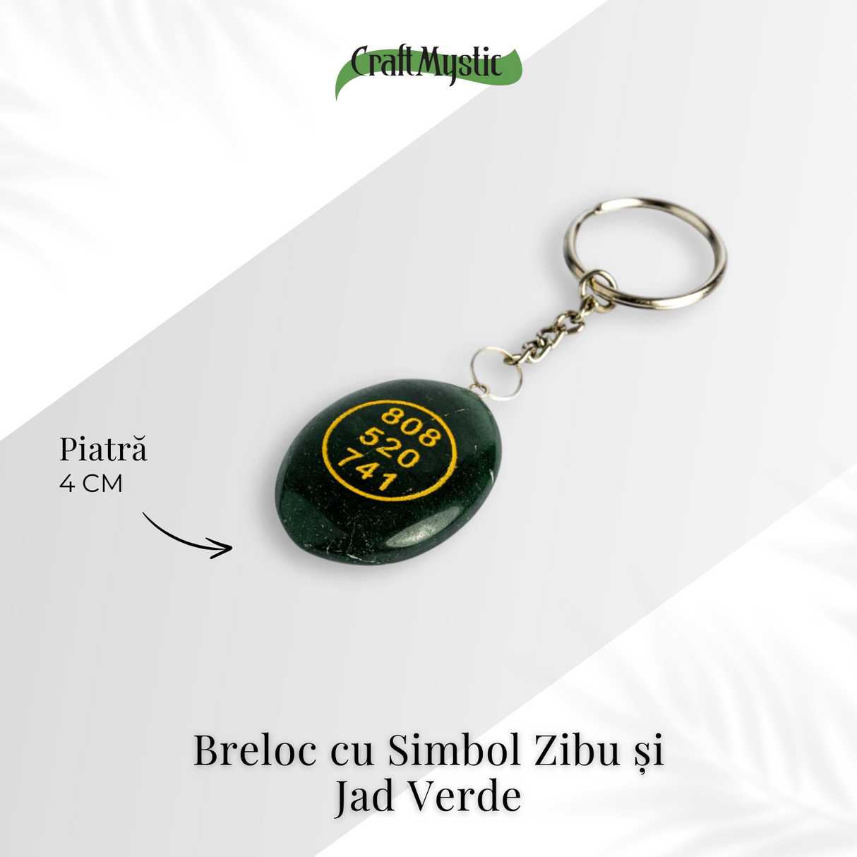 Breloc cu simbol Zibu si jad verde - Protectie si iubire universala la purtator