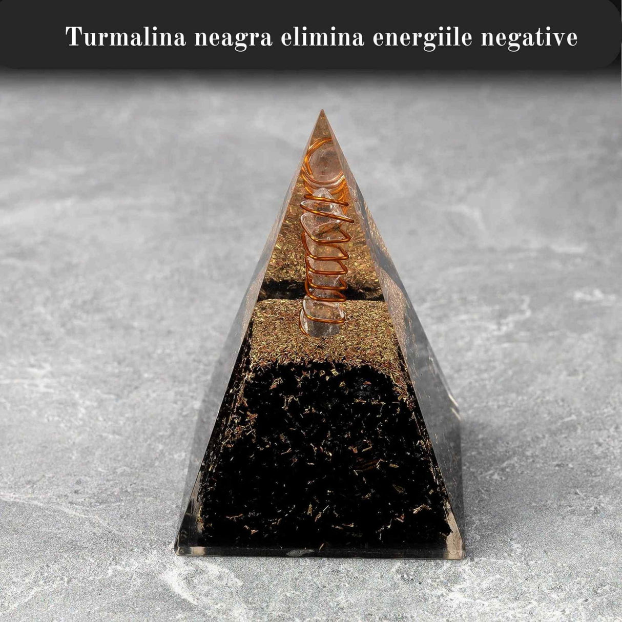 Piramida Orgonica 10 cm cu Turmalina Neagra - Cristal - Echilibrare Chakra - Generator de Energie Orgonica - Protectie impotriva E-misiilor - Cristal Vindecator - Meditatie - Yoga