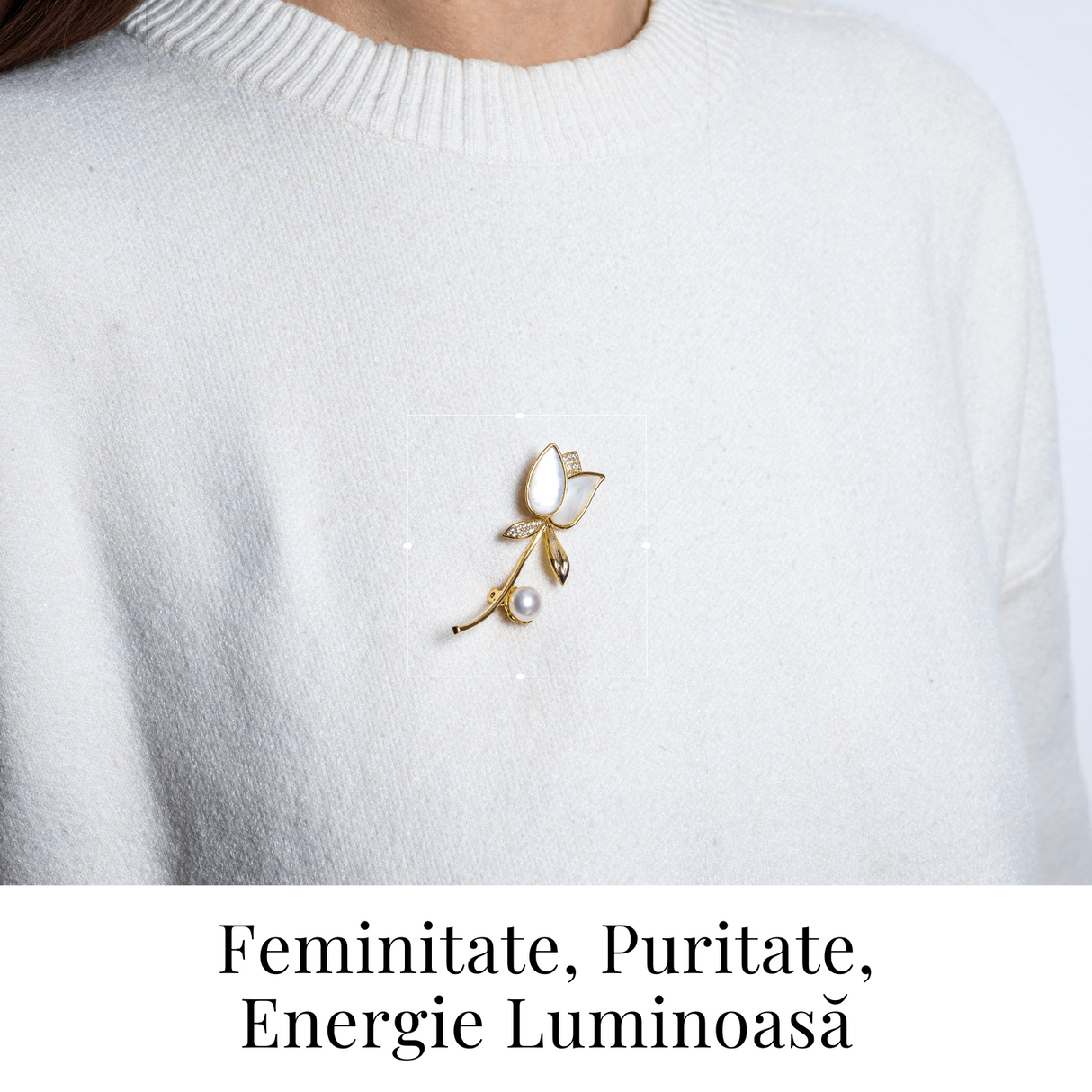 Raza de lumina - Brosa cu design floral cu perla si straluciri sidefate