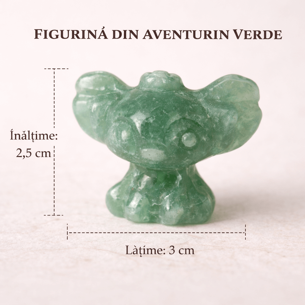 Figurina din aventurin verde, pastratoare de speranta si echilibru interior.