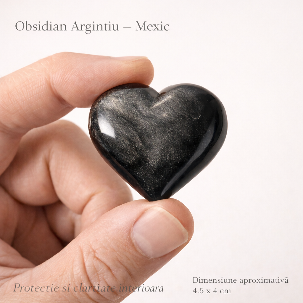 Inima din Obsidian Argintiu Mexic – Protectie si claritate interioara