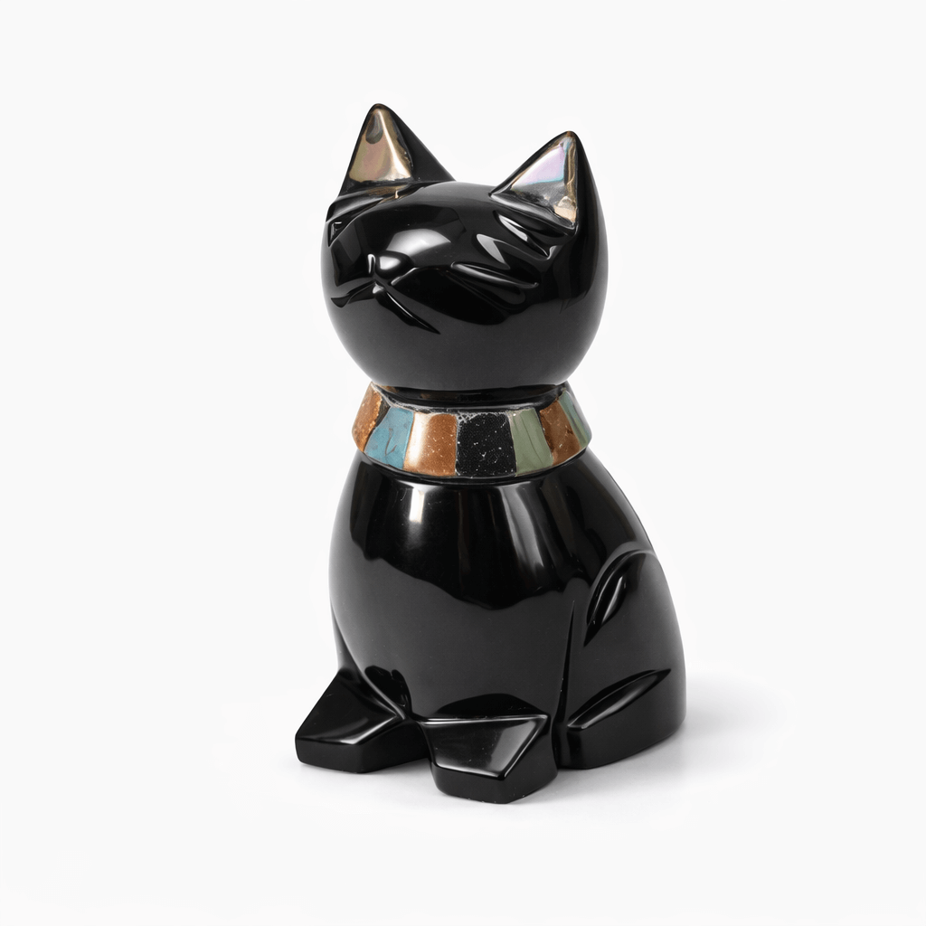 Pisicuta Feng Shui din Obsidian Negru Mexican cu insertii de pietre naturale – editie limitata