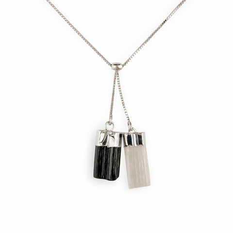 Complete Protection - Selenite and Black Tourmaline Necklace for Clean Energy