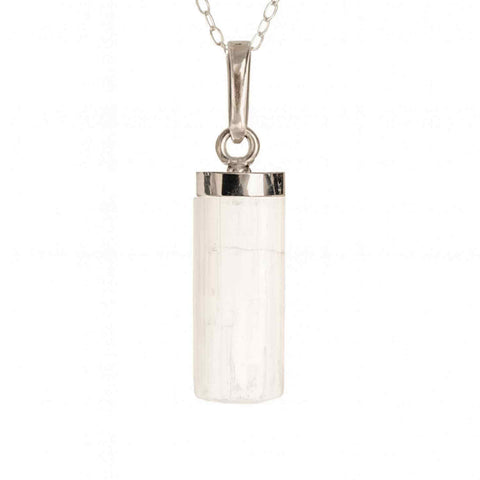 Colier Argint 925 cu Selenit Brut - Lumina Purificarii si Claritatii Interioare