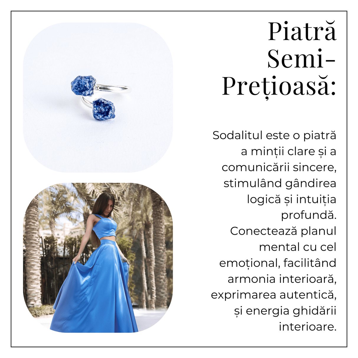 Ghidare si inspiratie - Inel cu dubla piatra sodalit in forma bruta