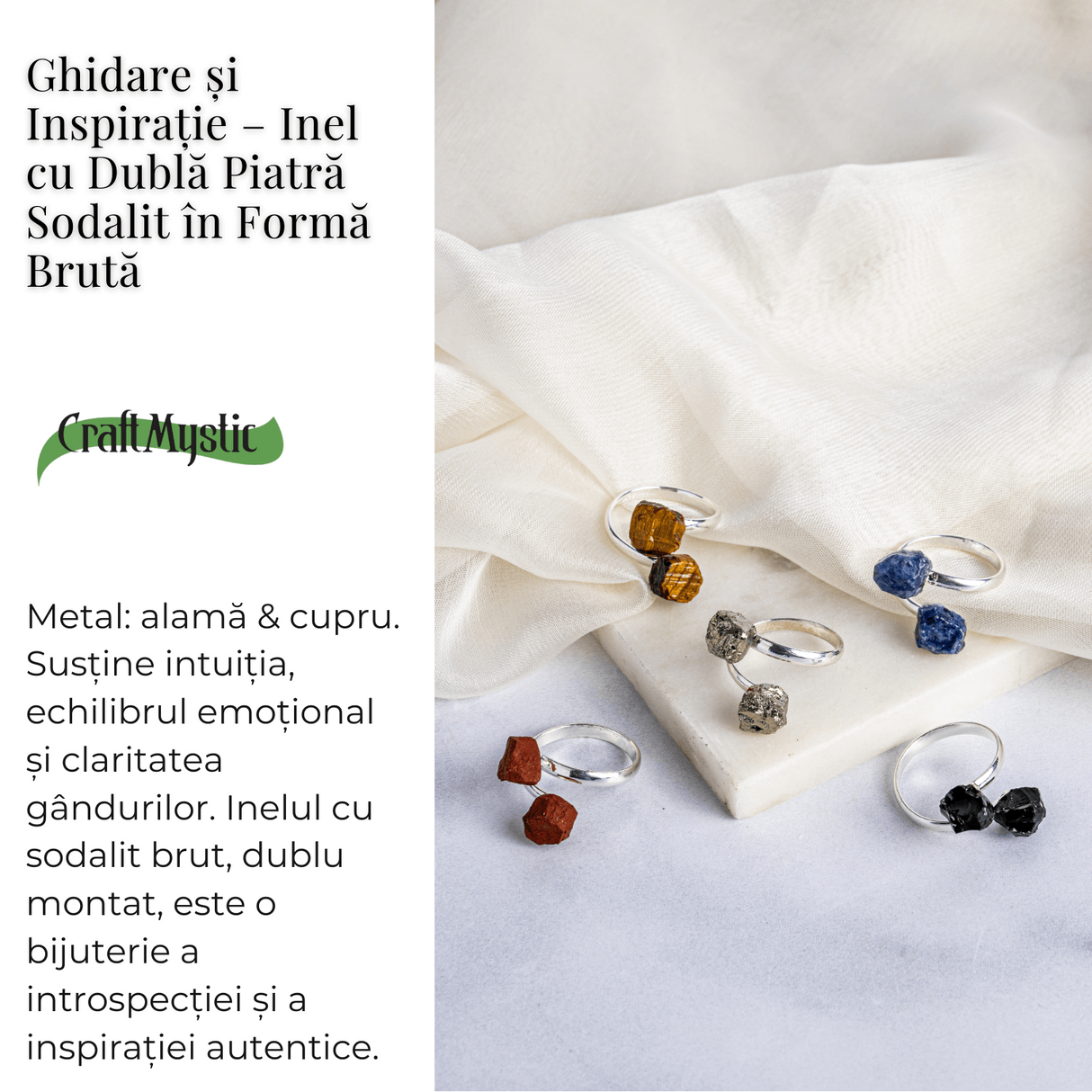 Ghidare si inspiratie - Inel cu dubla piatra sodalit in forma bruta