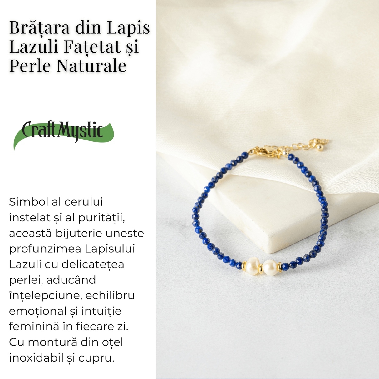 Intelegere si Claritate - Bratara din Lapis Lazuli Fatetat si Perle Naturale de Cultura