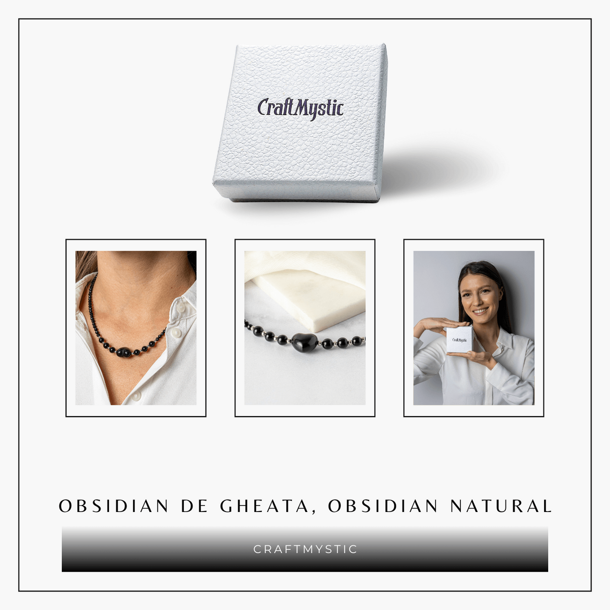 Protectie si Echilibru - Colier Inima din Obsidian de Gheata si Obsidian Natural