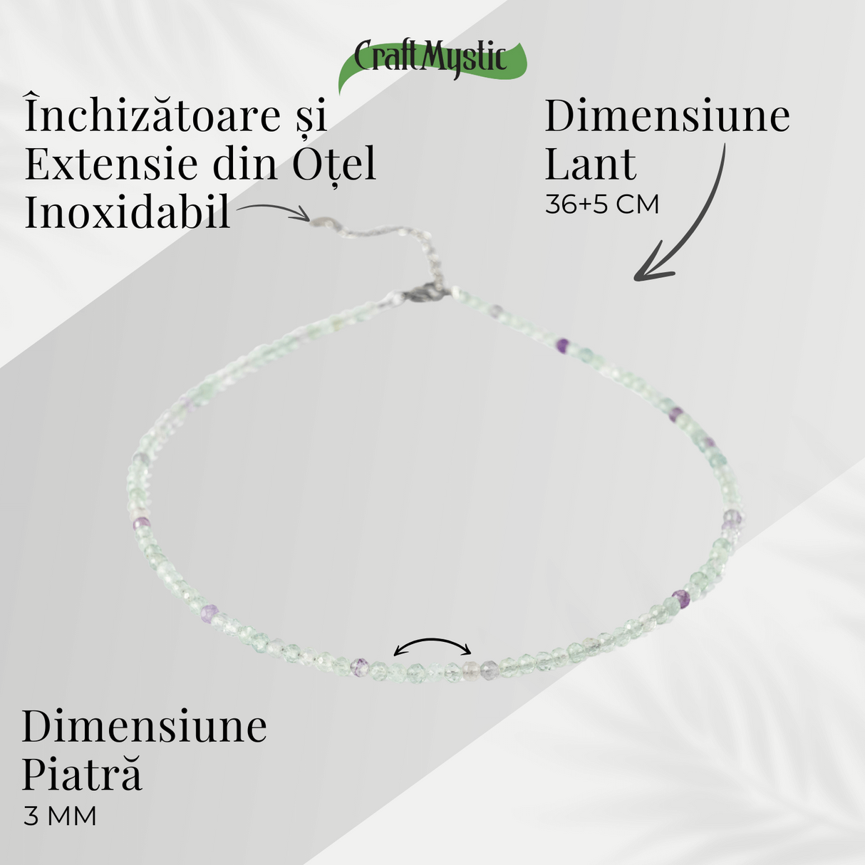 Claritate si Armonie - Choker din Otel Inoxidabil cu Fluorit Multicolor Natural Fatetat 3MM