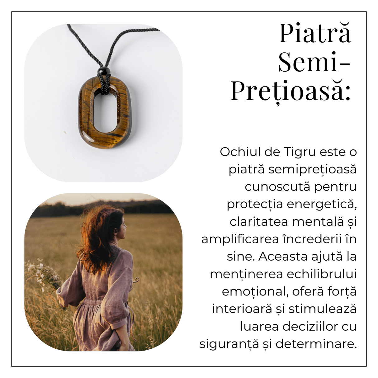 Colier cu Pandantiv Oval din Ochi de Tigru Natural - Putere si Protectie