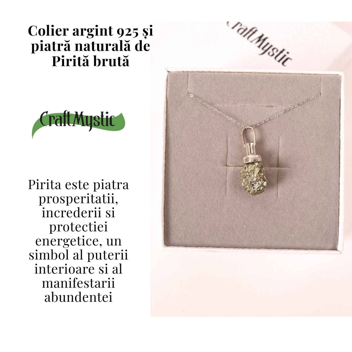 Colier Argint 925 cu Piatra Naturala de Pirita Bruta - Protectie si Energie Abundenta