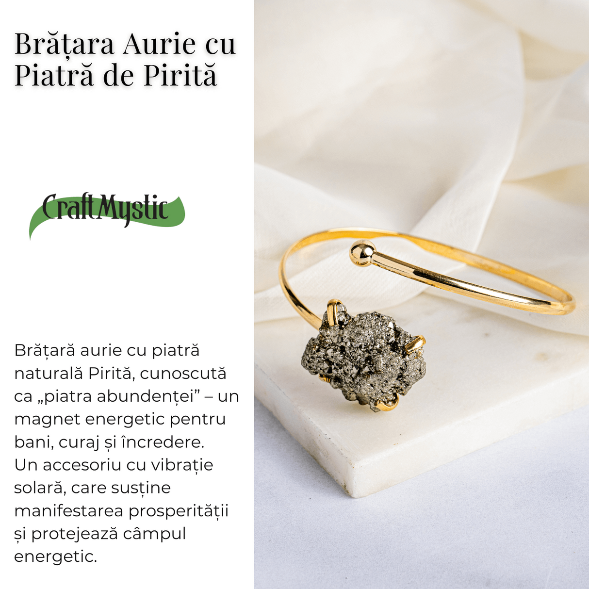 Magnet pentru bani si energie - Bratara aurie cu piatra de pirita
