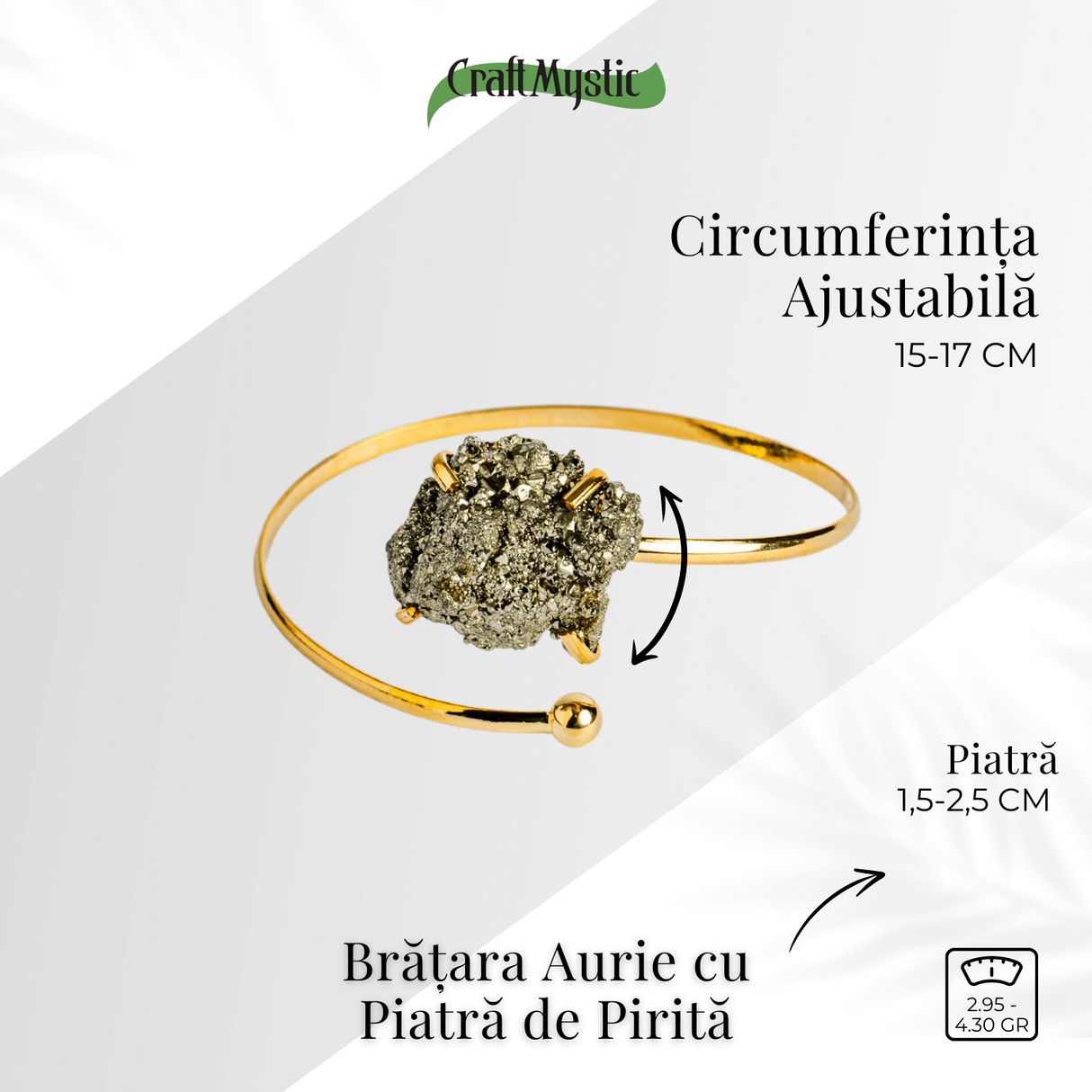 Magnet pentru bani si energie - Bratara aurie cu piatra de pirita