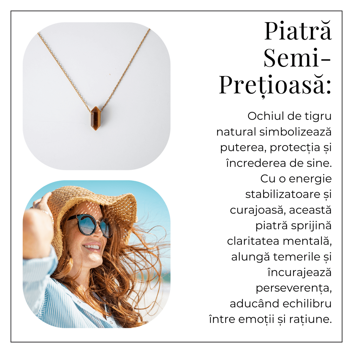 Protectie si Energie - Colier din Ochi de Tigru Natural cu Lant din Otel Inoxidabil