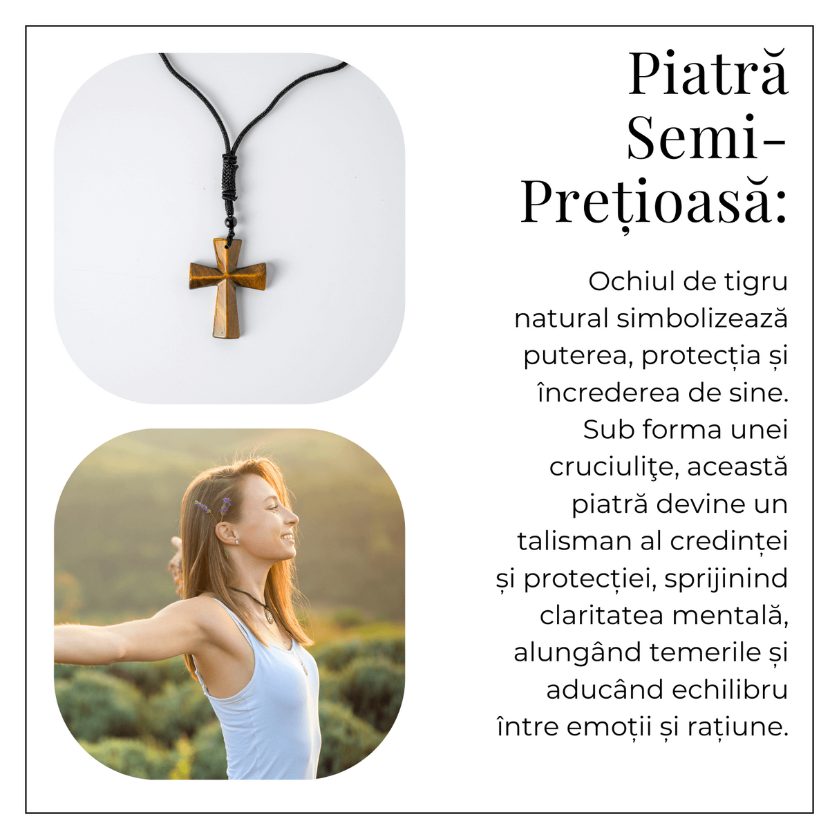 Putere si Protectie - Colier Cruce din Ochi de Tigru Natural