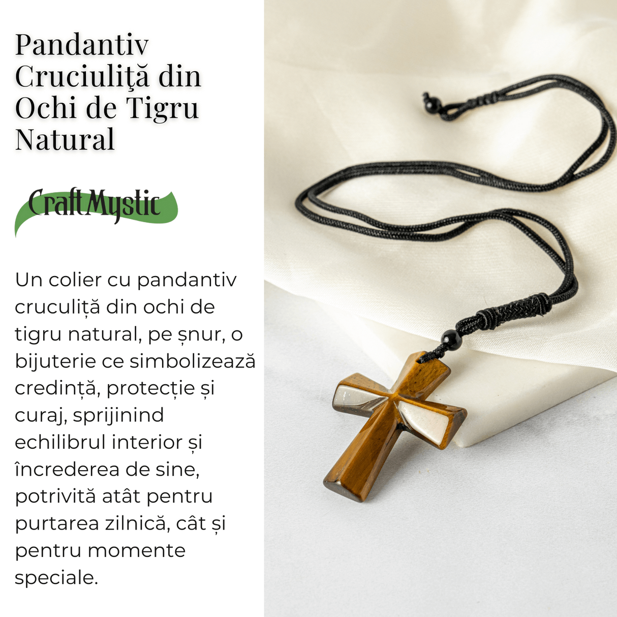 Putere si Protectie - Colier Cruce din Ochi de Tigru Natural