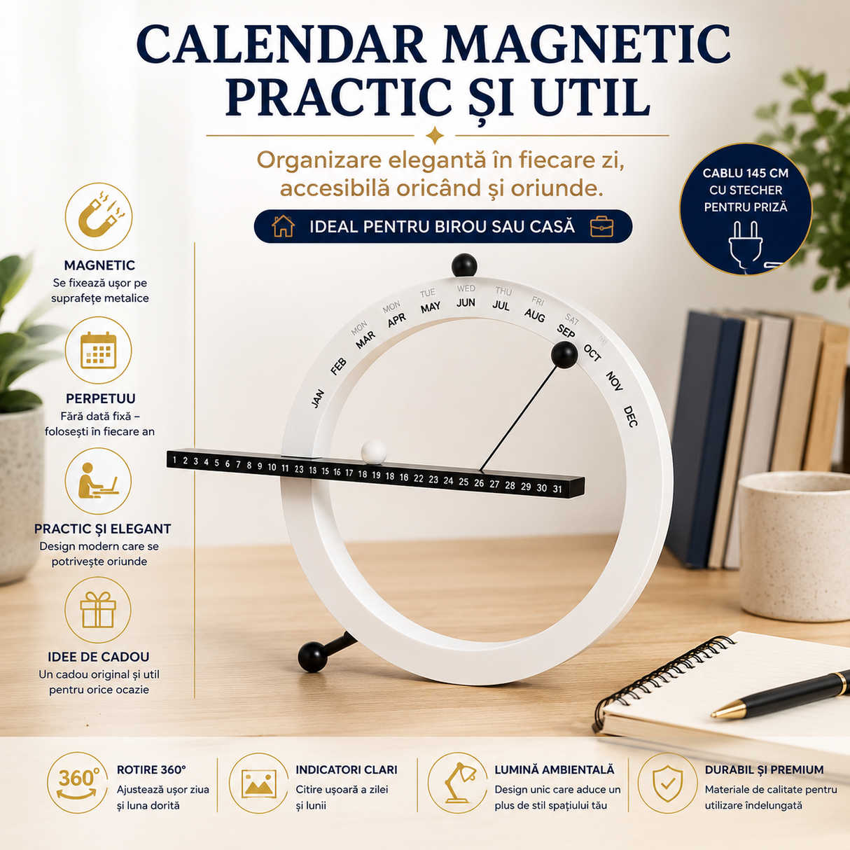 Calendar Magnetic Cerc Perpetuu – Organizare Eleganta si Planificare Vizuala Zilnica