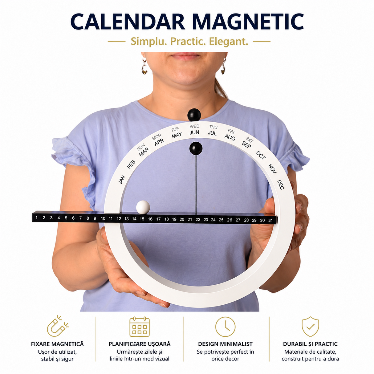 Calendar Magnetic Cerc Perpetuu – Organizare Eleganta si Planificare Vizuala Zilnica