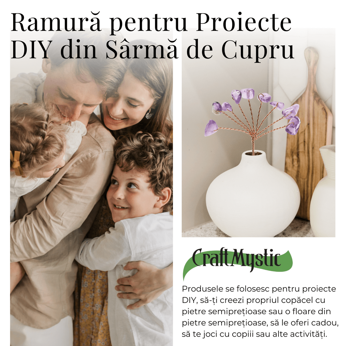 Ramurica DIY din Pietre Naturale Ametist (9 Pietricele)