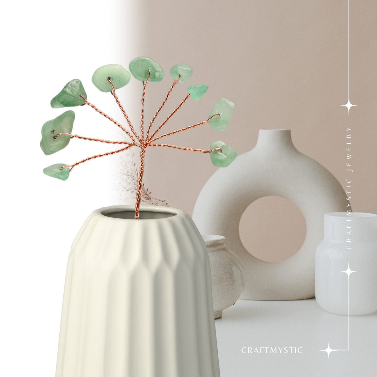 Ramurica Creativa DIY cu Pietre Naturale de Aventurin Verde (9 Pietricele)