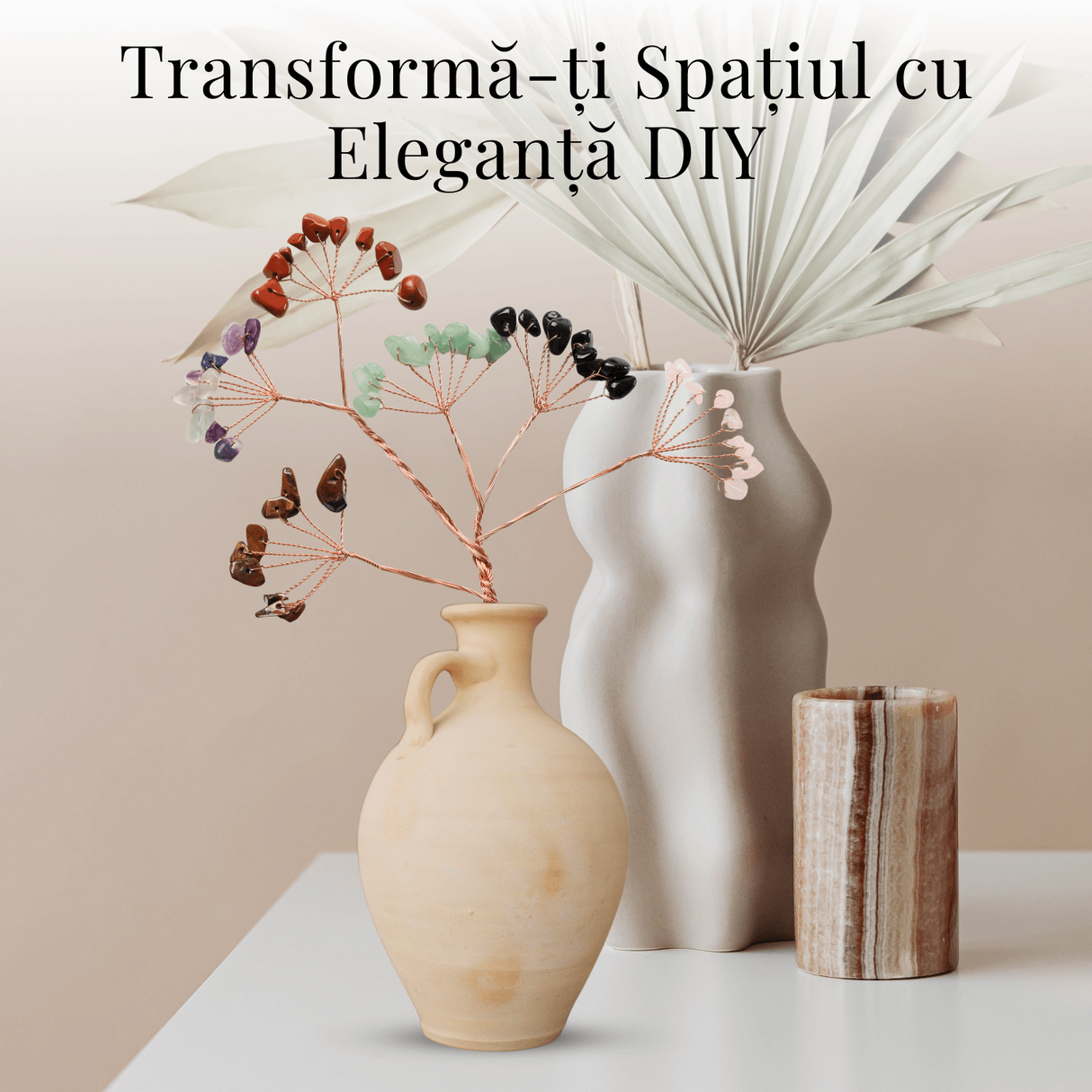Ramurica Decorativa DIY cu Pietre Naturale Ochi de Tigru (9 Pietricele)