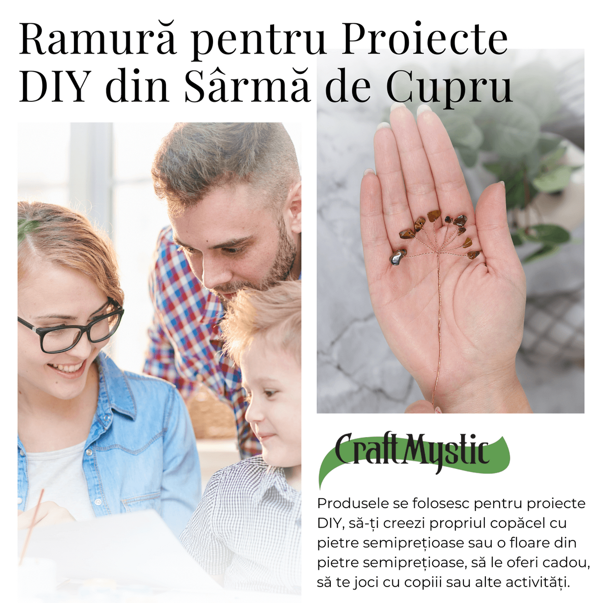 Ramurica Decorativa DIY cu Pietre Naturale Ochi de Tigru (9 Pietricele)