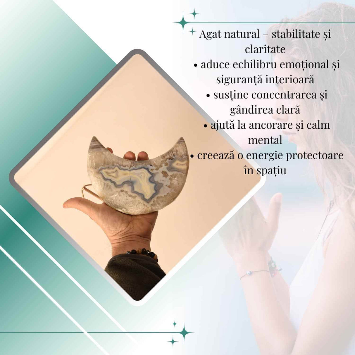 Semiluna decorativa din Agat crem-roz natural - sculptata manual, Brazilia 0.86 kg