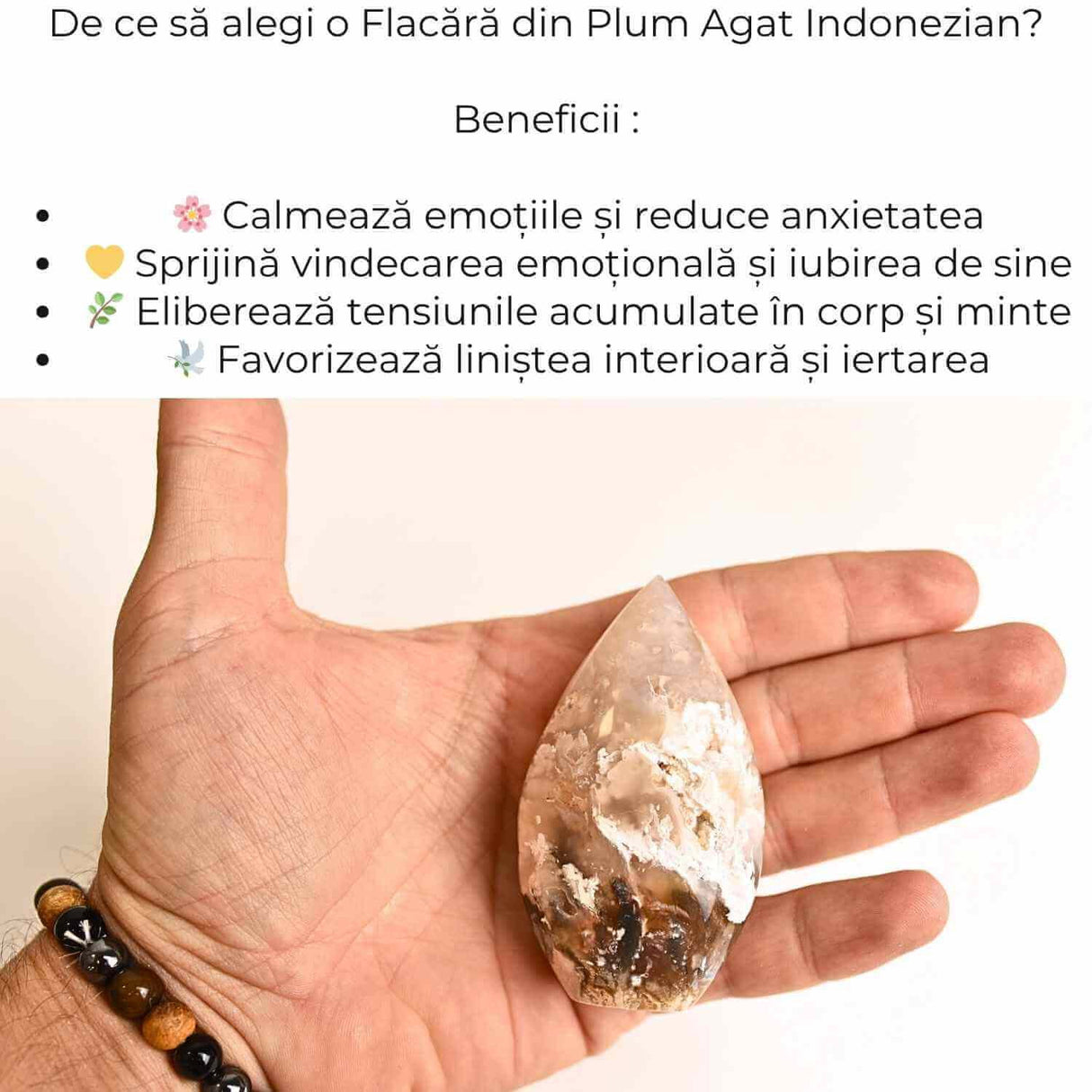 Flacara care mangaie - Plum Agat Indonezian pentru Calm si Vindecare Emotionala 7-8 cm