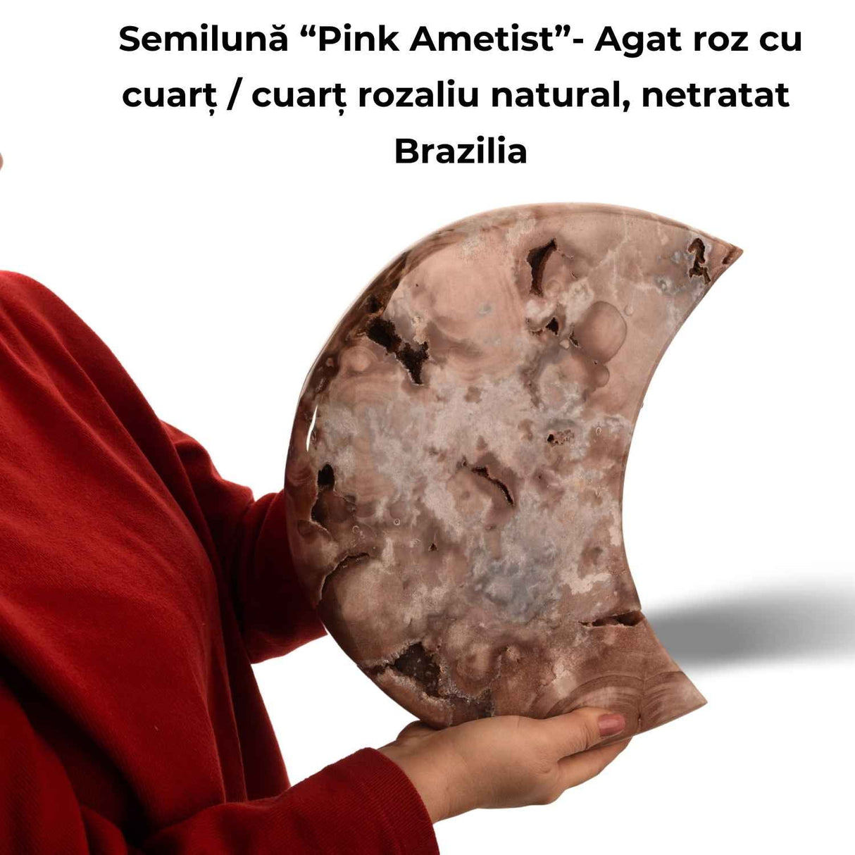 Semiluna Pink Amethyst - Agat roz natural cu cuart si calcedonie, piesa statement din Brazilia 7.42 kg