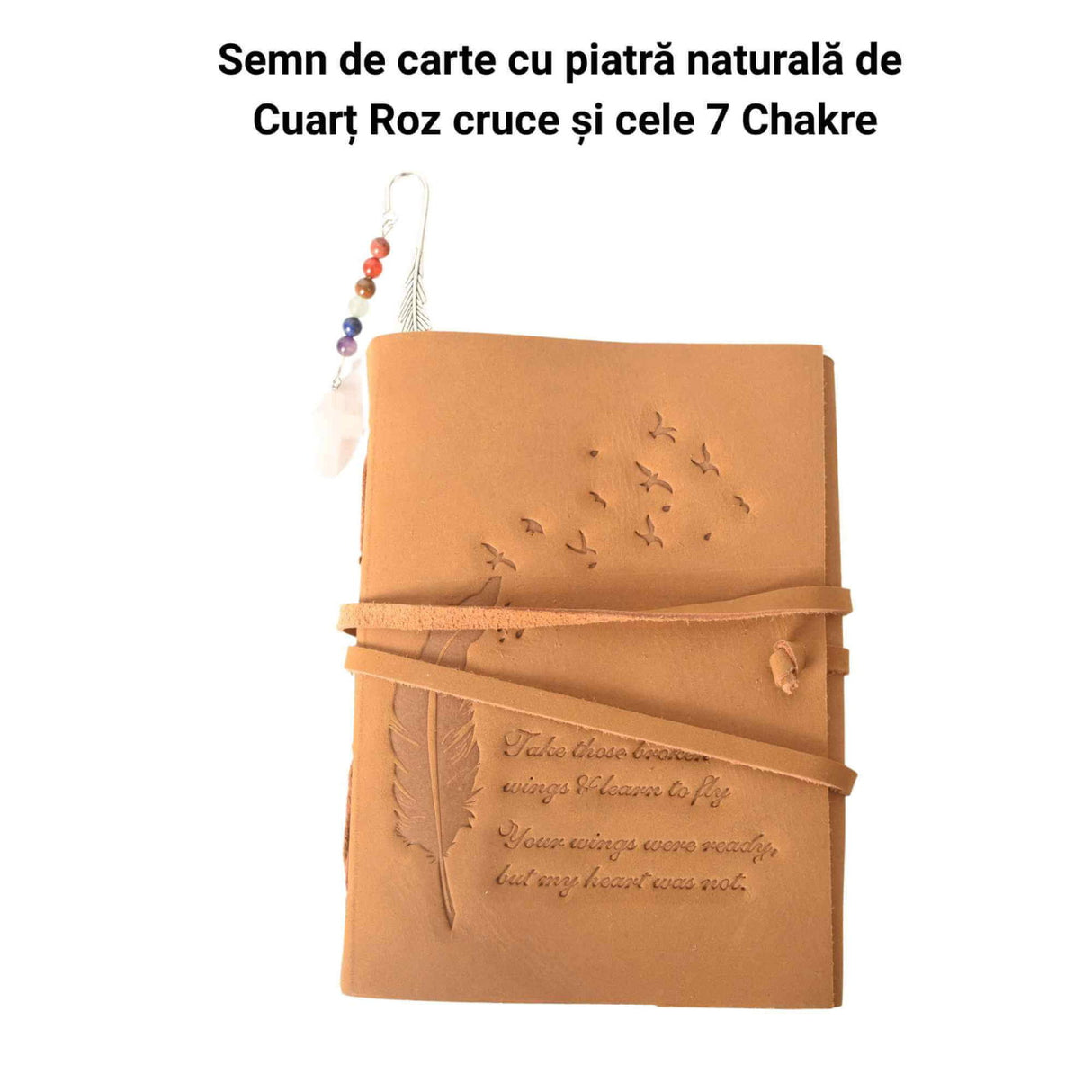 Semn de Carte cu Cruce din Cuart Roz si Pietrele celor 7 Chakre