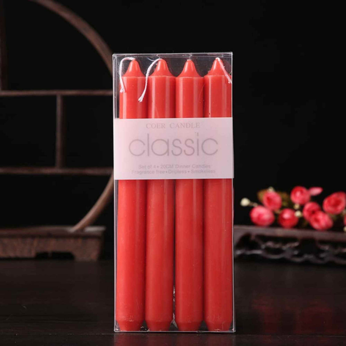 Set 4 Lumanari rosii drepte de 25 cm - Lumanari fara picurare si fara parfum - Perfecte ca lumanari pentru cina, ocazii speciale