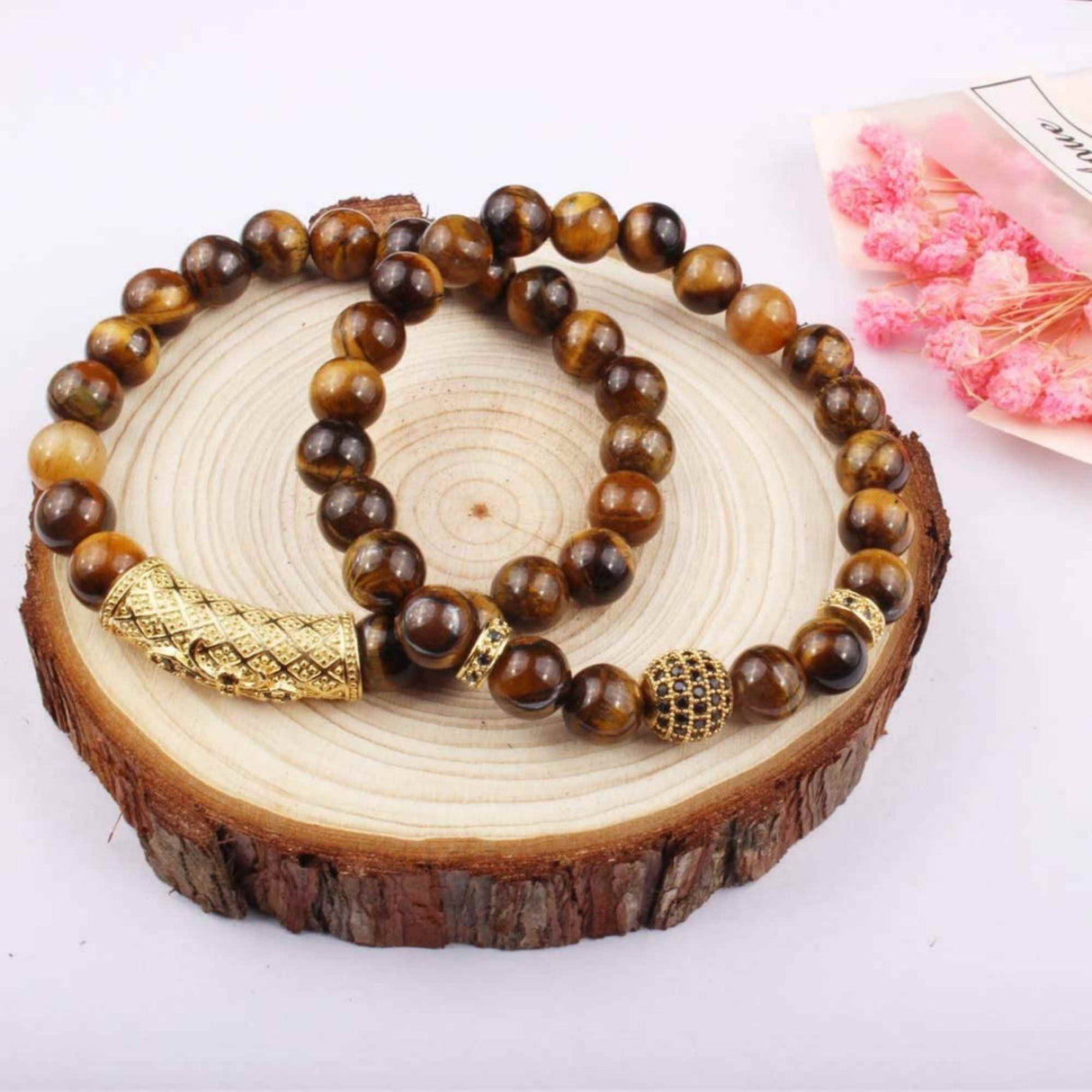 Set 2 Bratari elastice cu pietre semipretioase ochi de tigru de 8 mm - bratara pentru meditatie, yoga, reiki