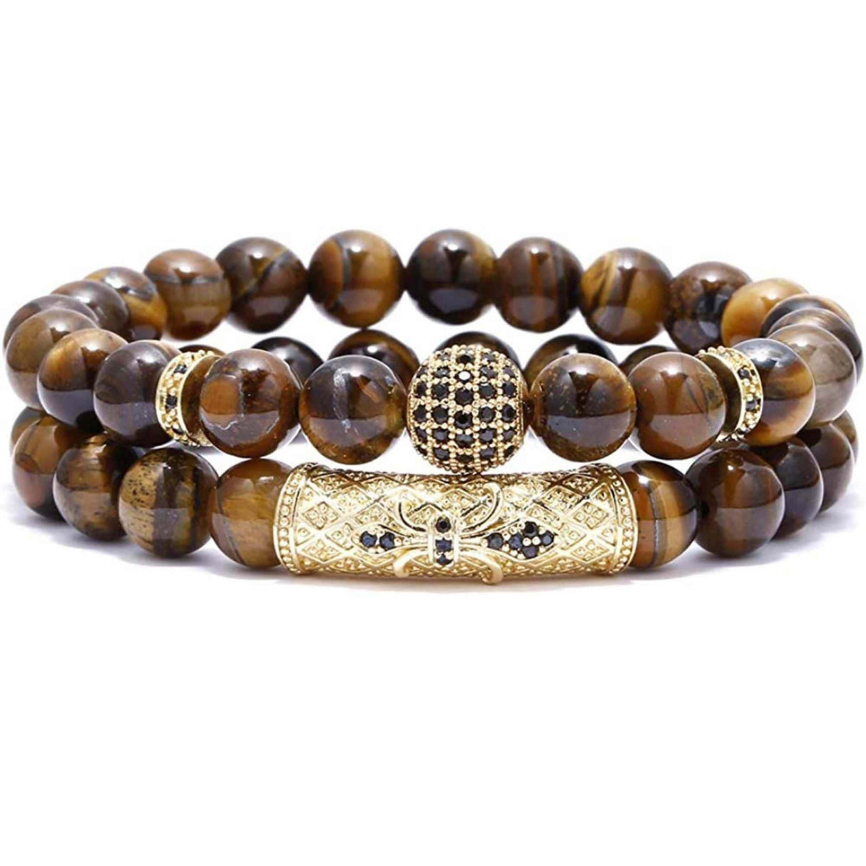 Set 2 Bratari elastice cu pietre semipretioase ochi de tigru de 8 mm - bratara pentru meditatie, yoga, reiki