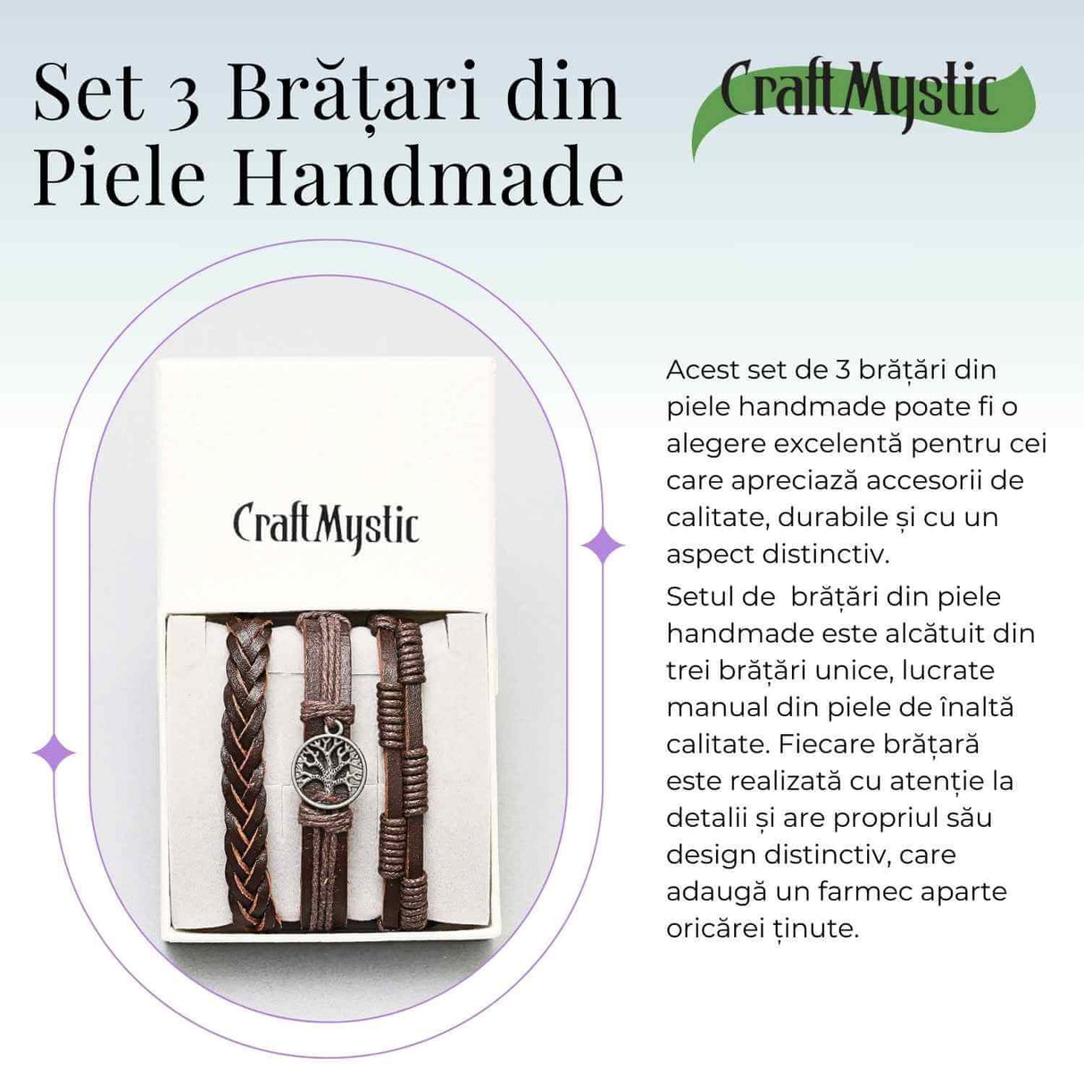 Set 3 Bratari Inedite cu Arborele Vietii si piele sintetica maro- Stil si Protectie