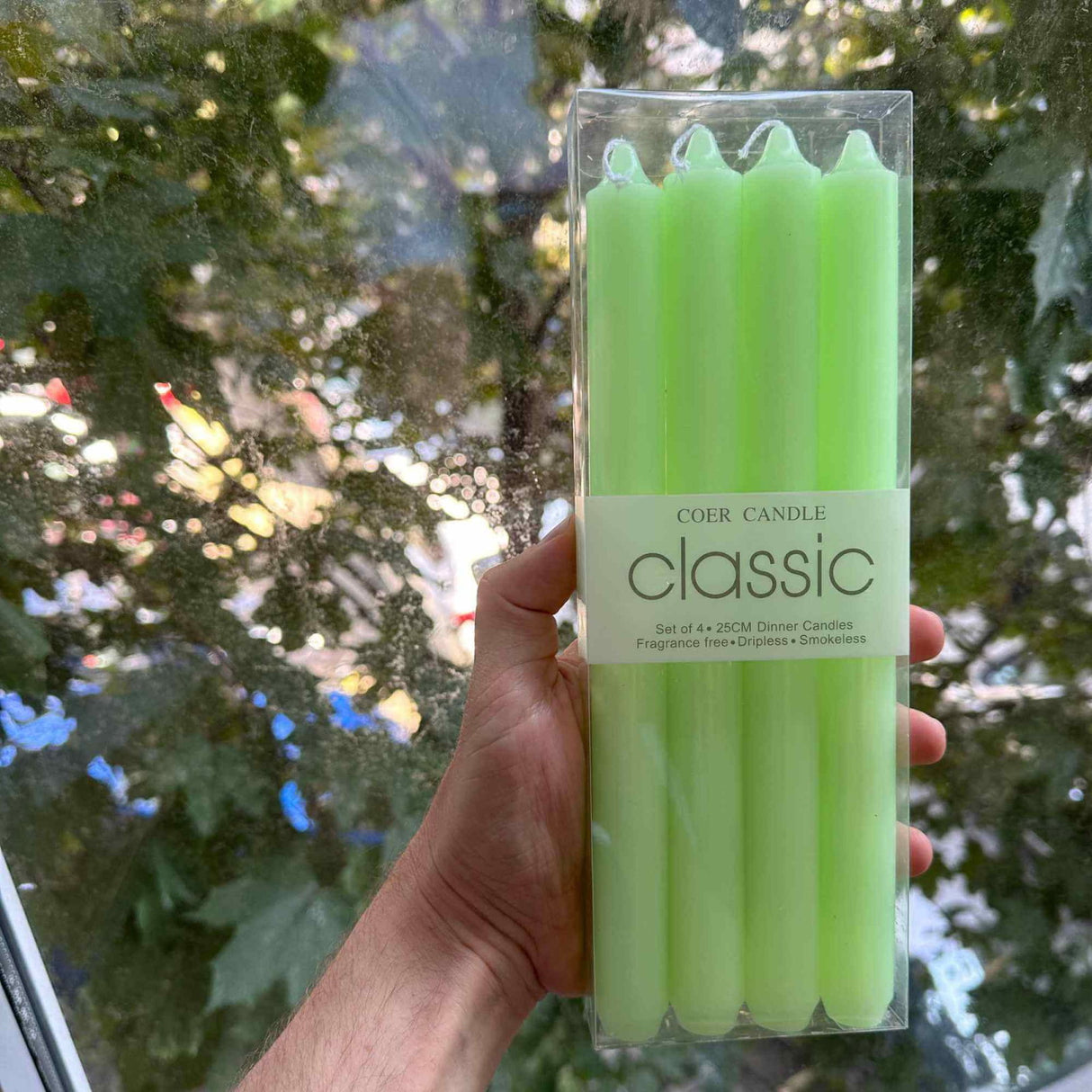 Set 4 Lumanari drepte verde lime de 25 cm - Lumanari fara picurare si fara parfum - Perfecte ca lumanari pentru cina, ocazii speciale