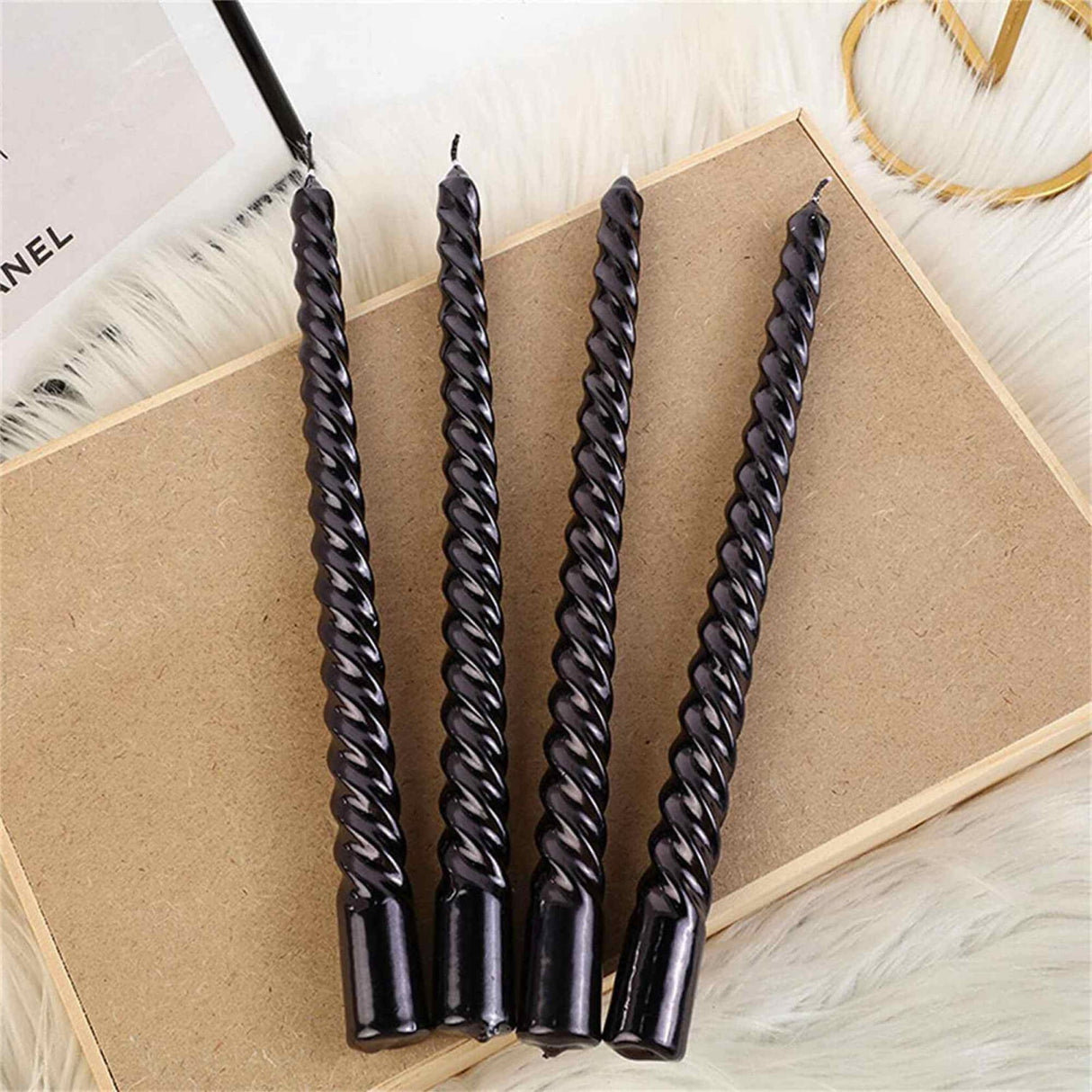 Set 4 Lumanari negre spirala de 25 cm - Lumanari fara picurare si fara parfum - Perfecte ca lumanari pentru cina, ocazii speciale
