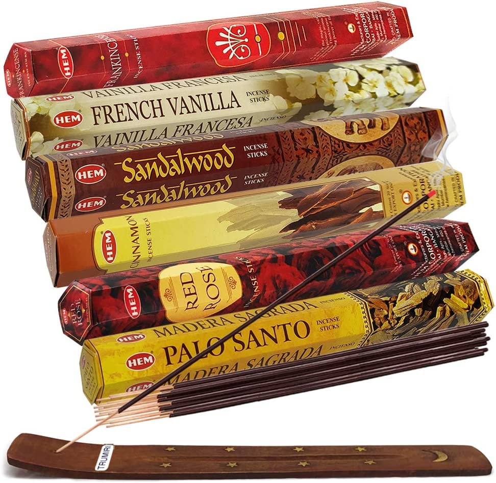 Set 6 pachete mix betisoare parfumate cu cele mai apreciate 6 parfumuri HEM populare + suport pentru betisoare