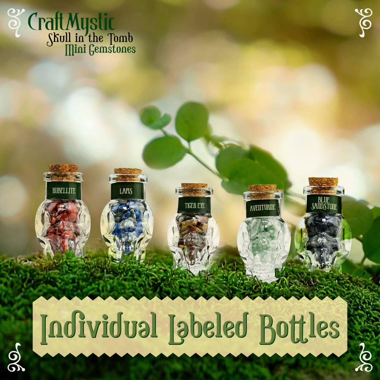 Set 14 Mini Cristale Naturale in sticlute cu forma de craniu - Un cadou perfect pentru incepatori in magie si vindecare spirituala - Cristale si pietre chakra Wiccan