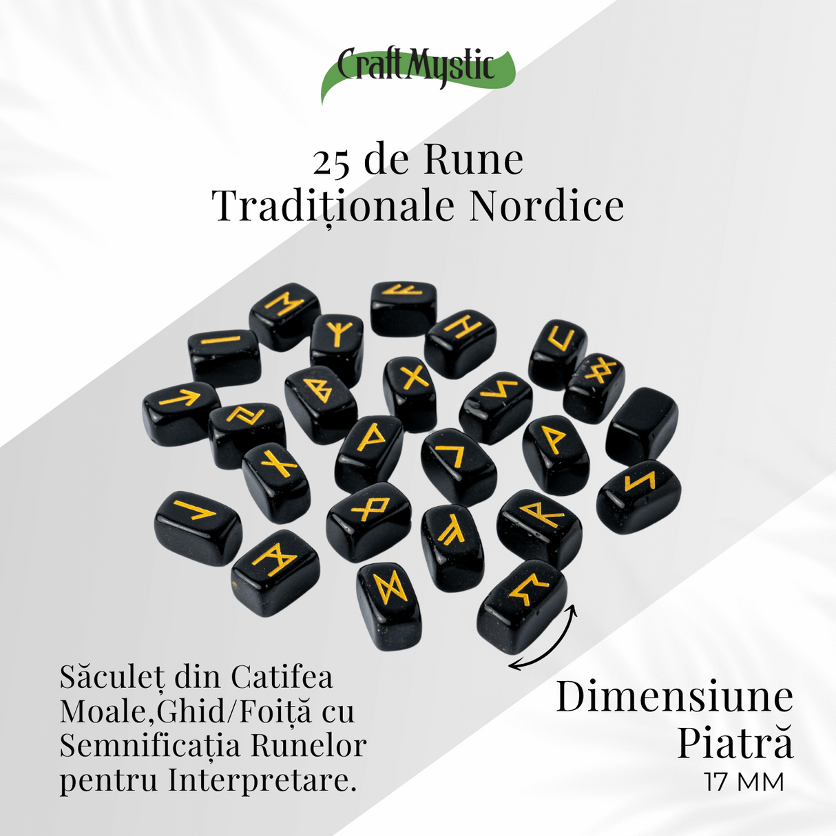 Set Rune din Obsidian Natural - Protectie, Claritate si Putere Interioara