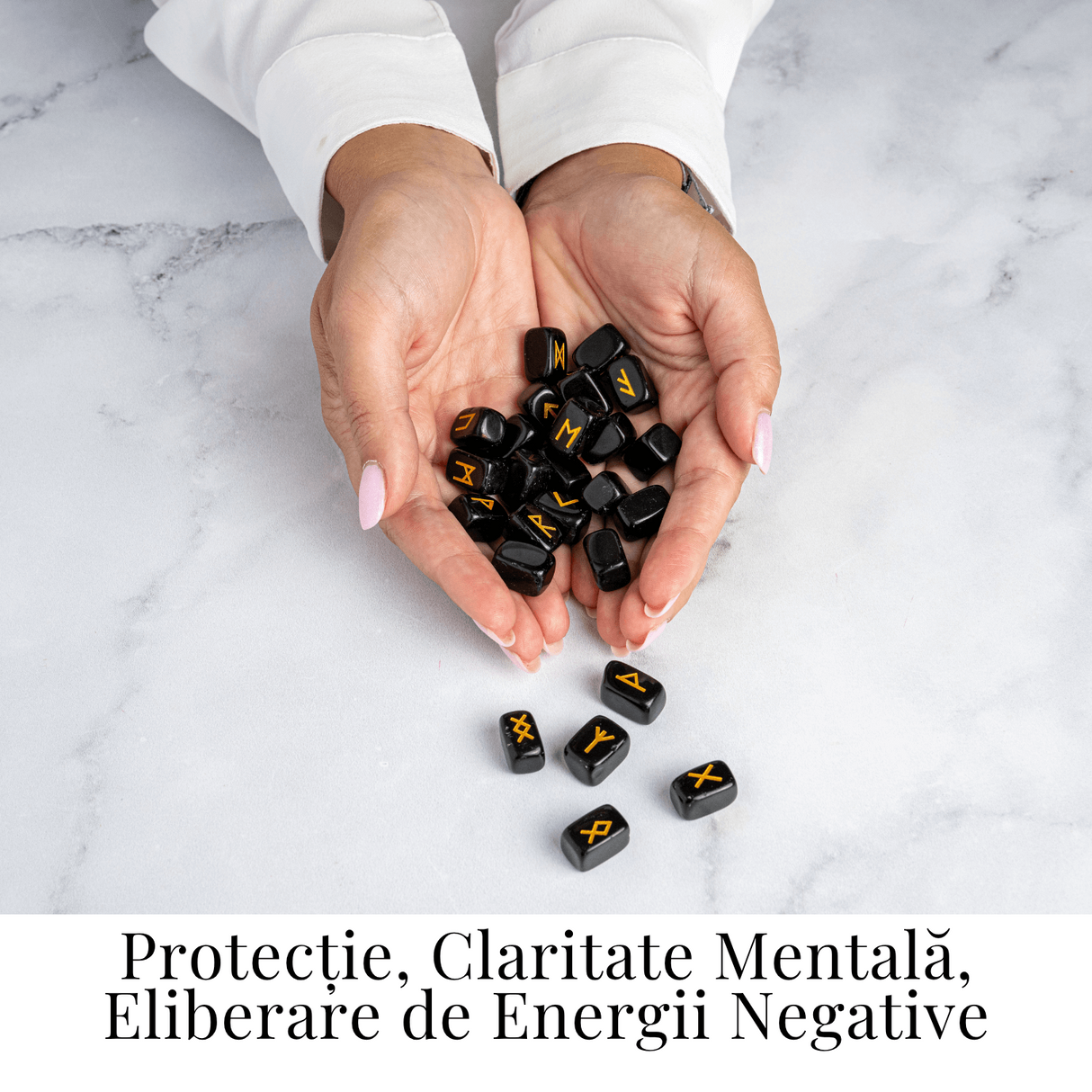 Set Rune din Obsidian Natural - Protectie, Claritate si Putere Interioara