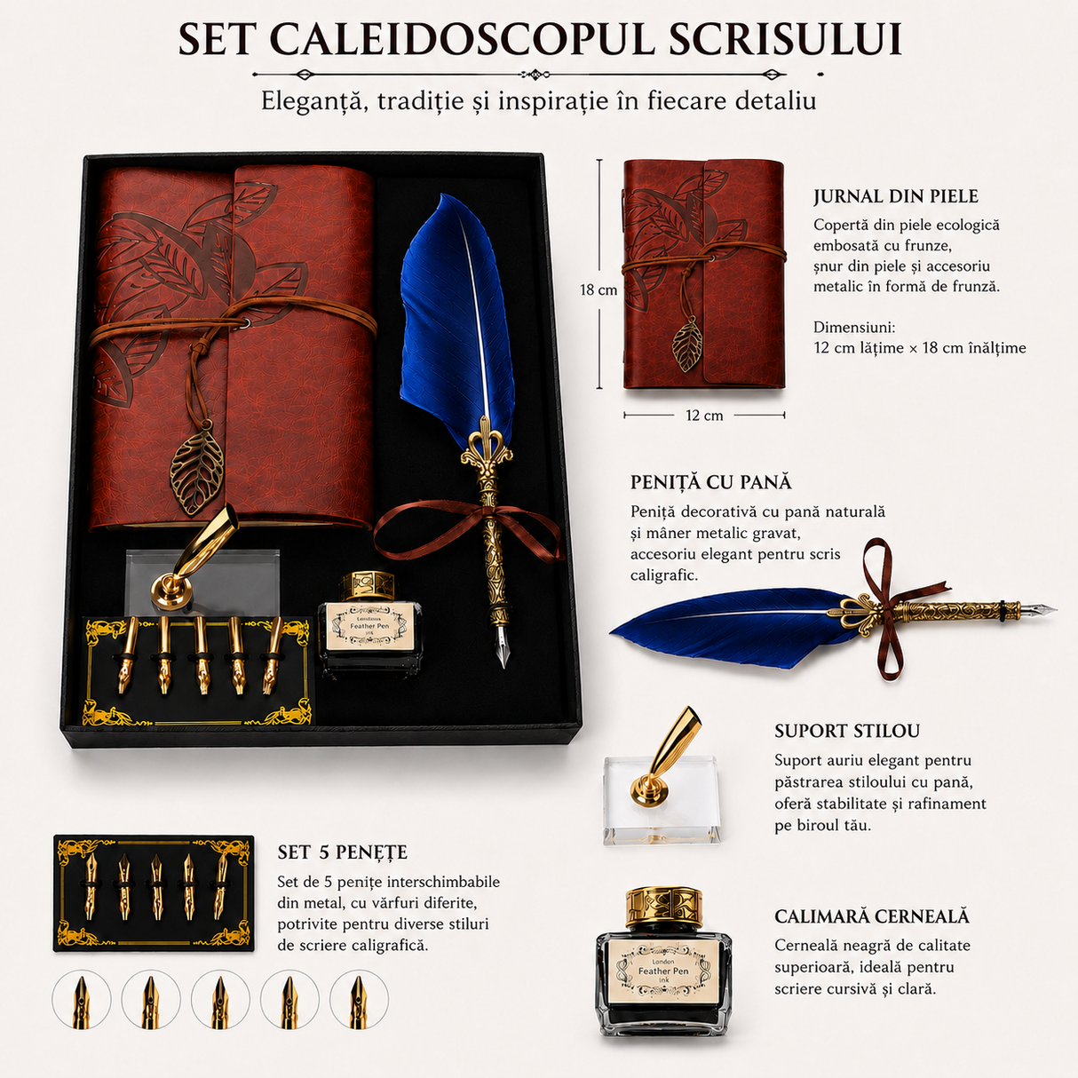 Set Stilou cu Pana Albastru si Jurnal Vintage – Inspiratie si Eleganta in Scris