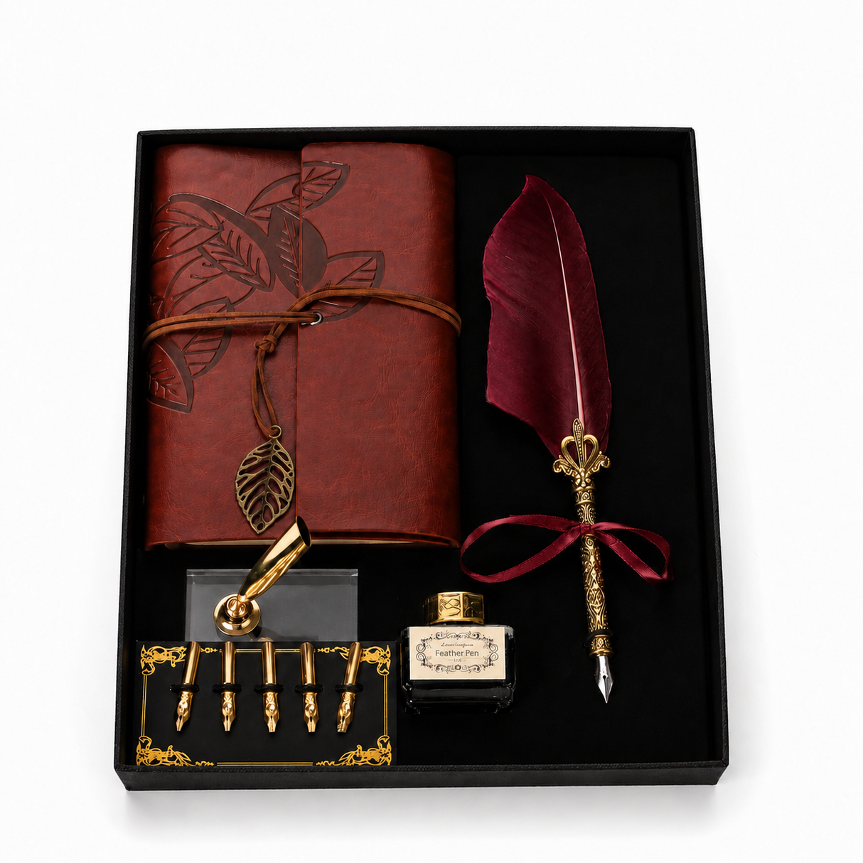 Set Stilou cu Pana Visinie si Jurnal Vintage – Eleganta Clasica pentru Scris si Cadou Special
