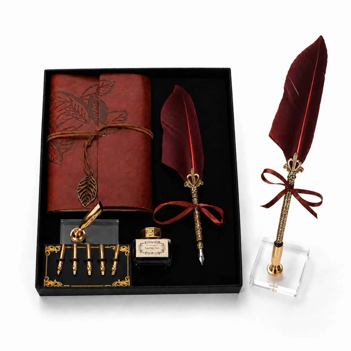 Set Stilou cu Pana Visinie si Jurnal Vintage – Eleganta Clasica pentru Scris si Cadou Special