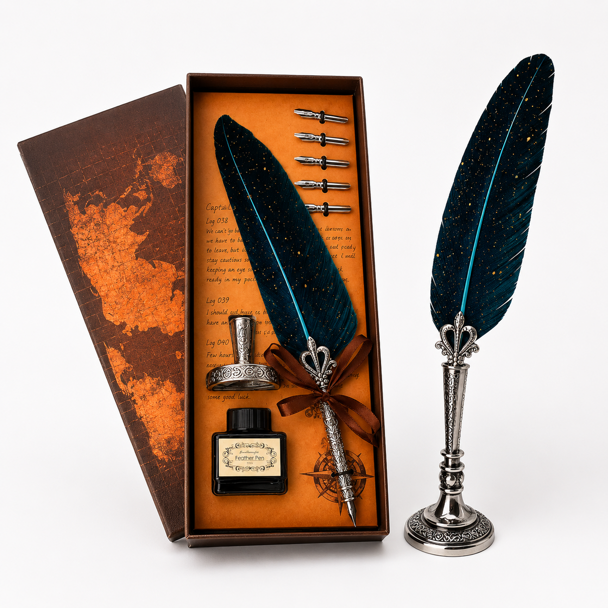 Set Stilou cu Pana Albastra si Calimara – Eleganta Clasica pentru Scris Creativ