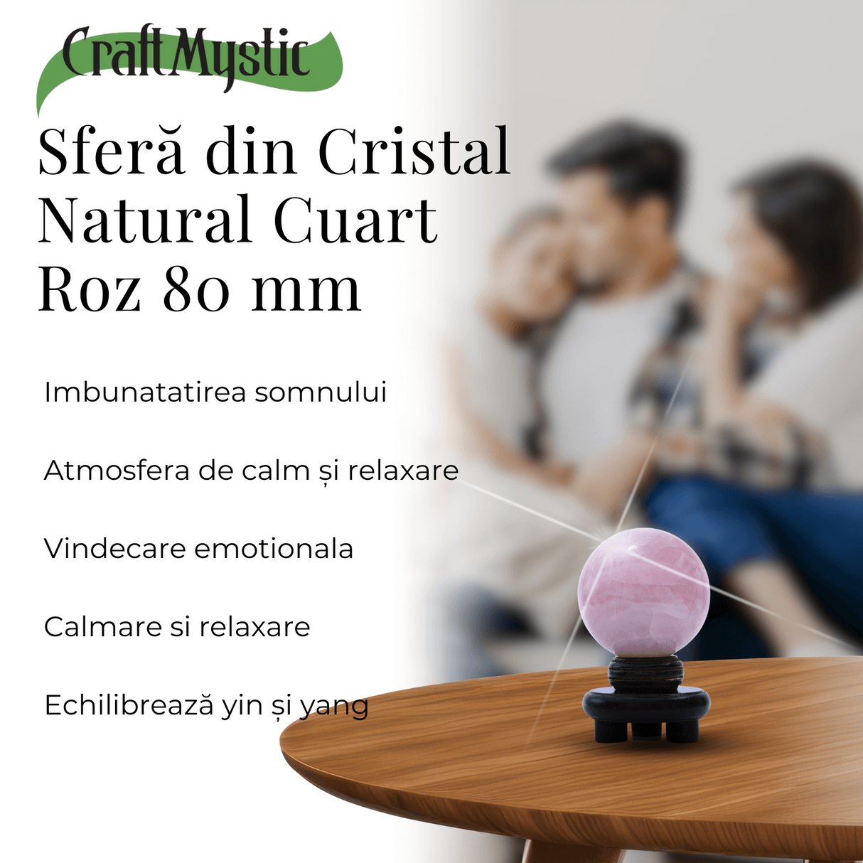 Sfera 80 mm din Cuart Roz Natural cu Suport - Promoveaza Iubirea si Armonia